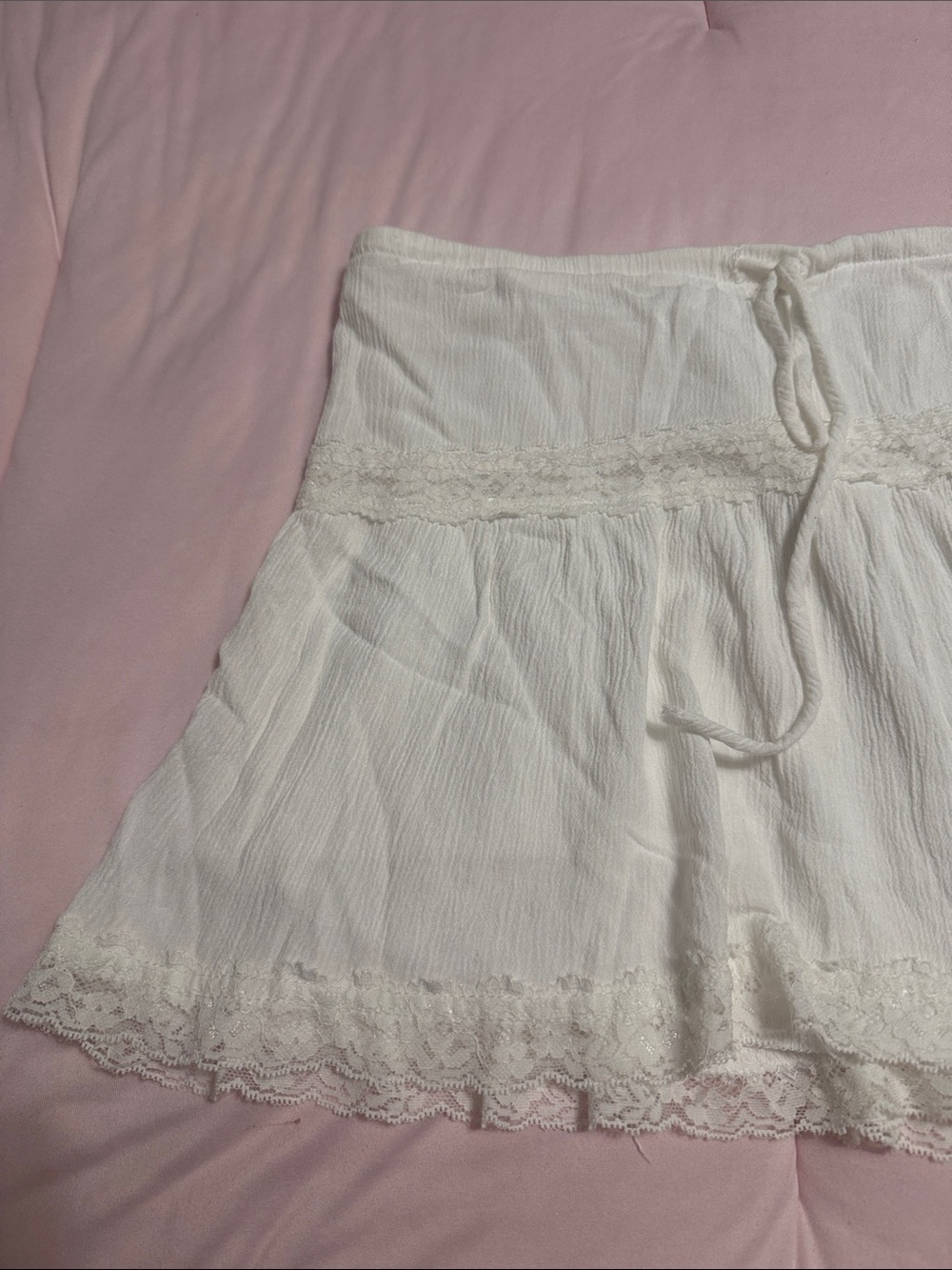 White Lace-Trim Women's Skirt - Soft Drawstring Waist